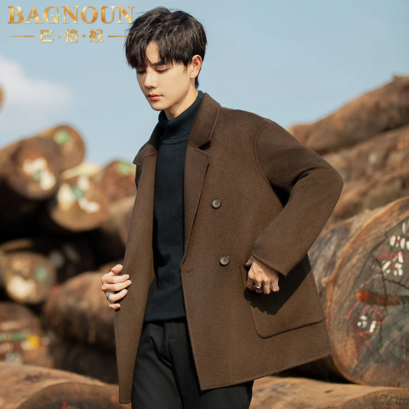 巴格奴毛呢大衣男士秋冬季新款时尚高端短款韩版双面羊毛呢子外套