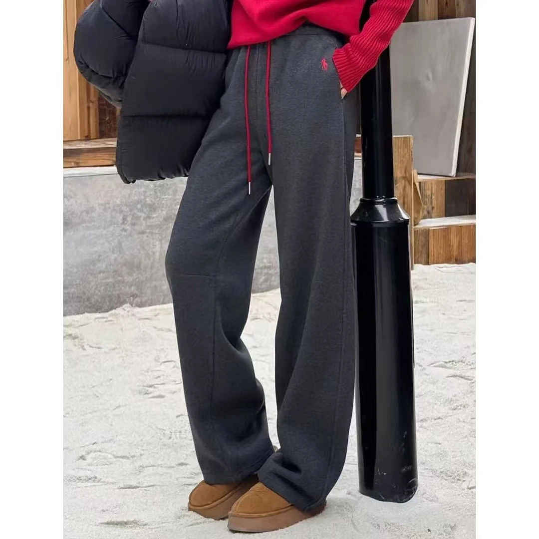 米莱Jiaer/冬季时尚百搭休闲抽绳宽松直筒弯刀加绒裤7768