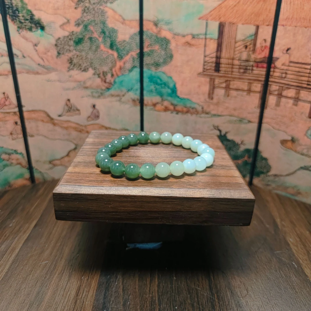 N和田玉渐变圆珠手串（卡8）0415