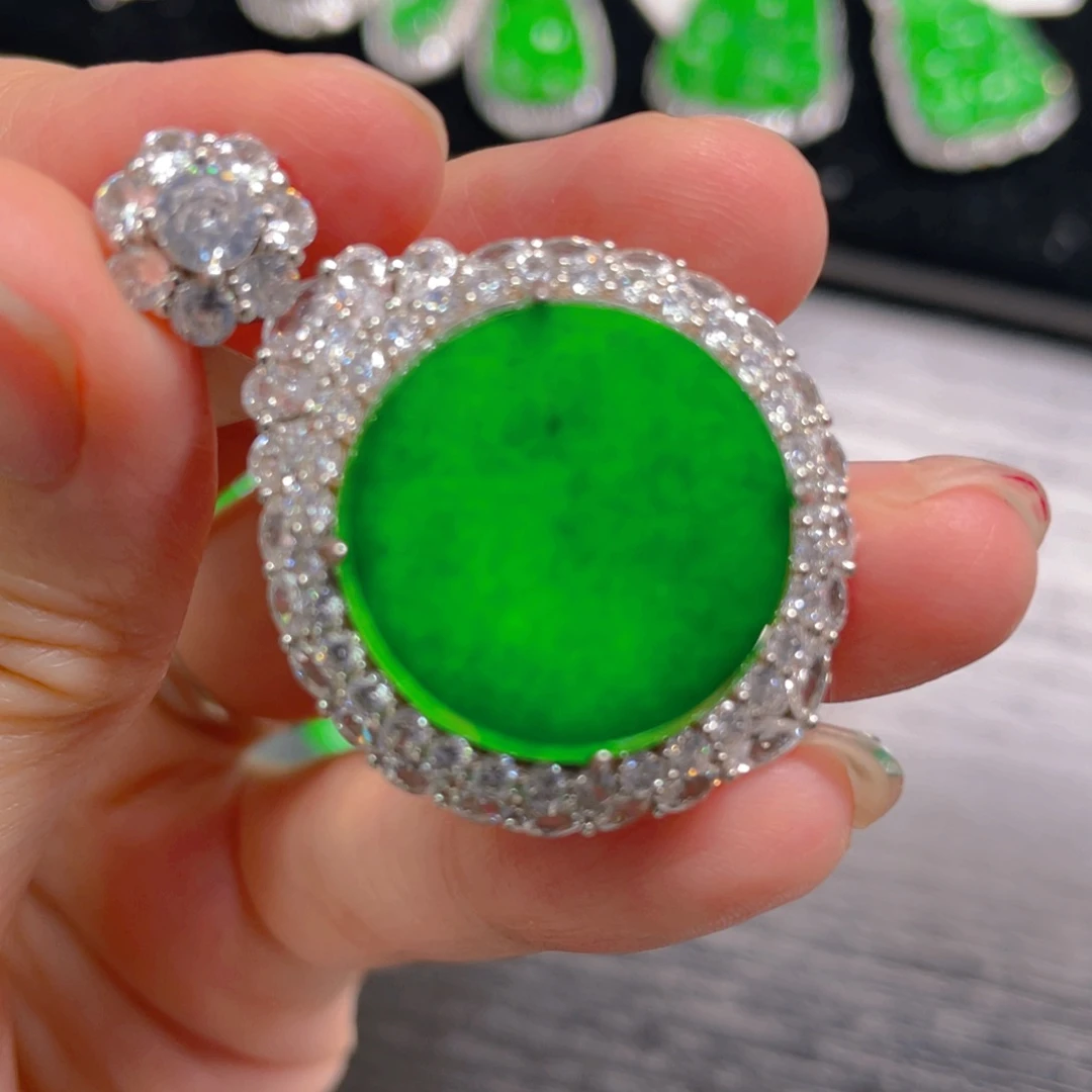 翡翠银S925镶嵌吊坠(不含链)