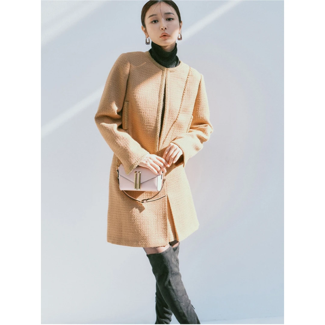 【TaKuMi】日系品牌 明星杂志款 千金 粗花呢气质开叉百搭半身裙