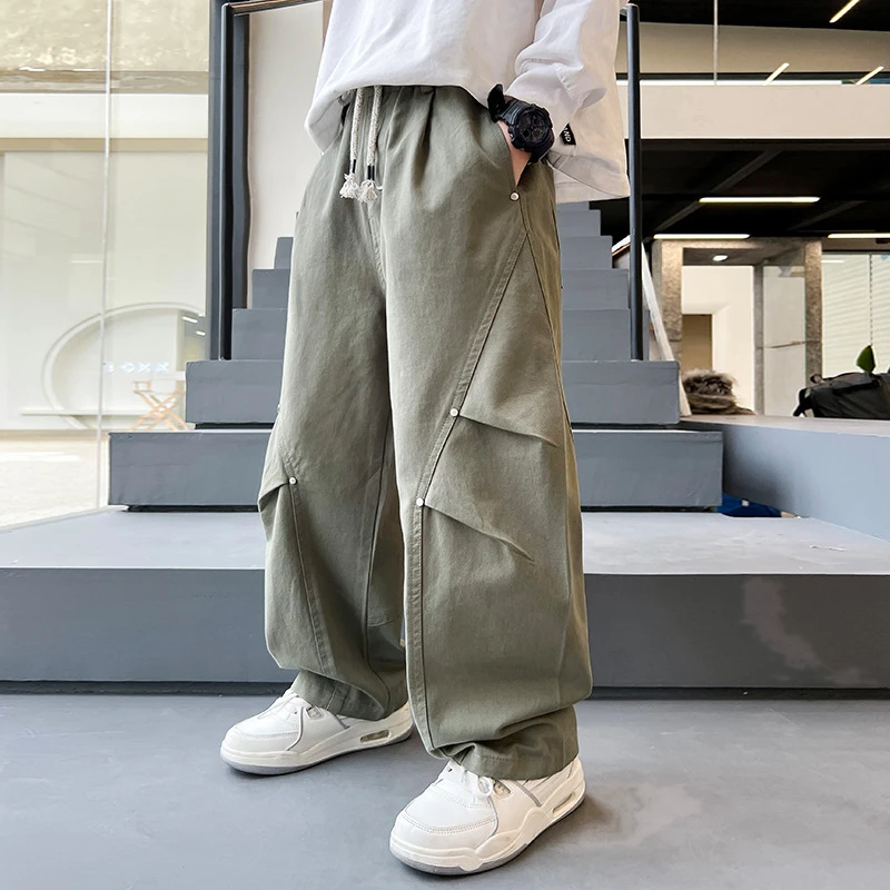 男童裤子纯色春秋款工装裤2025新款中大童秋装休闲裤痞帅潮童长裤