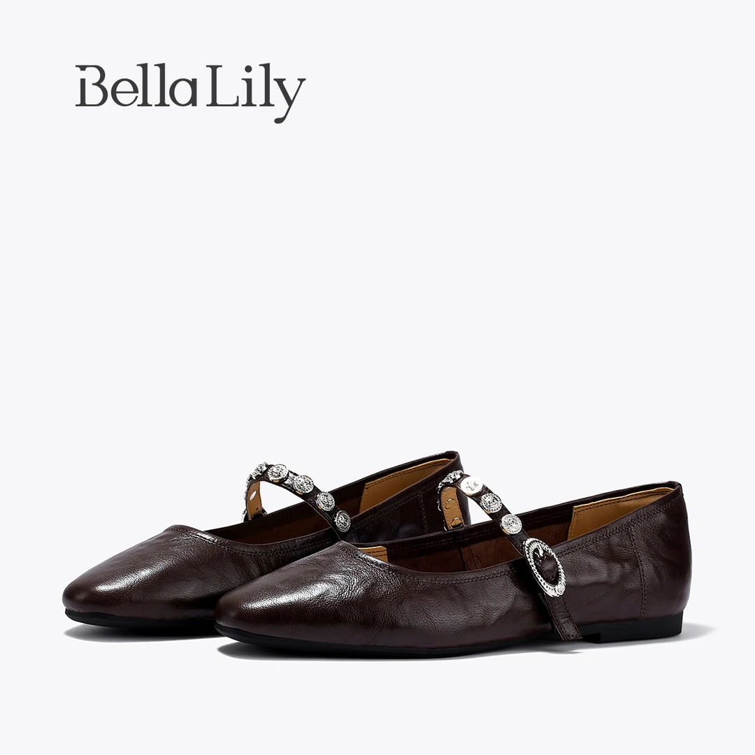 BellaLily2025秋季新款复古羊皮玛丽珍平底鞋女单鞋时尚小皮鞋