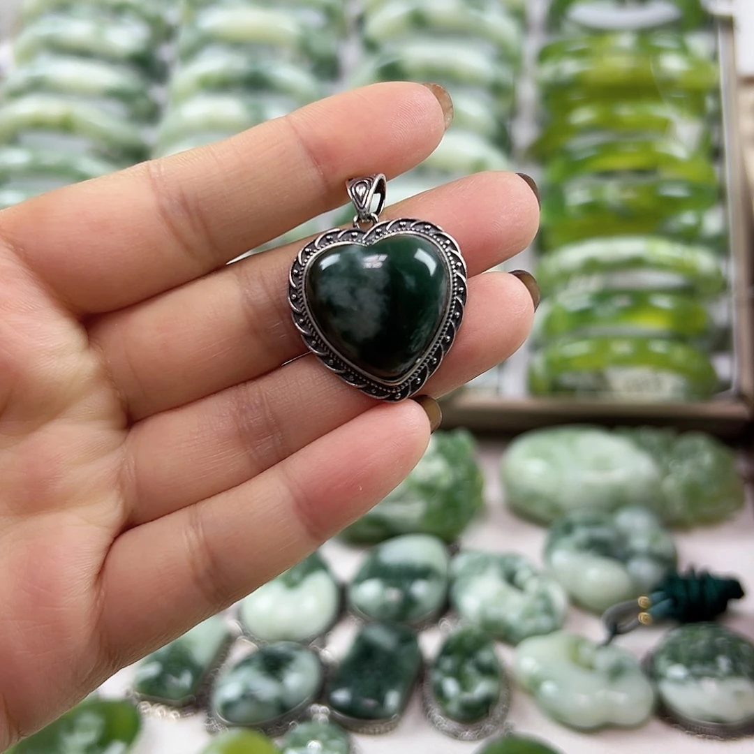 蛇纹石玉银S925镶嵌颈饰