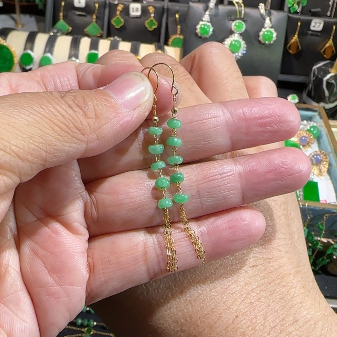 翡翠18K金镶嵌颈饰耳钩