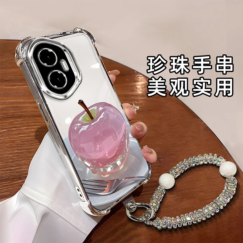 适用于【华为】荣耀300时尚创意水晶苹果全包电镀四角防摔手机壳