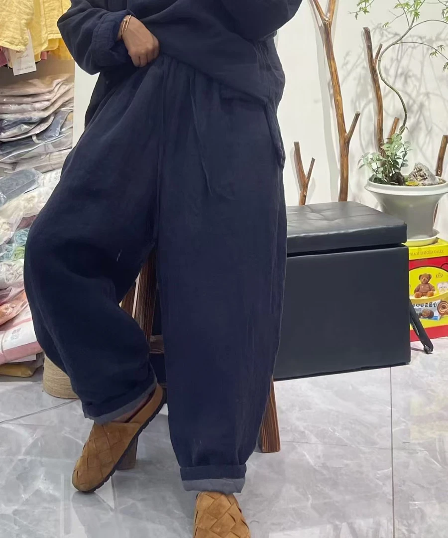 砂洗亚麻棉裤长95臀围138尺码
