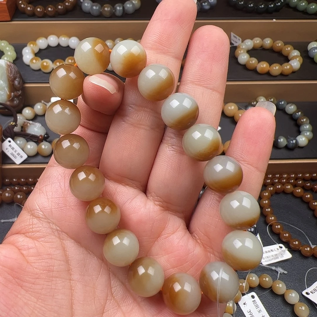 和田玉未镶嵌手链新疆且末金山老红糖聚宝盆卡12