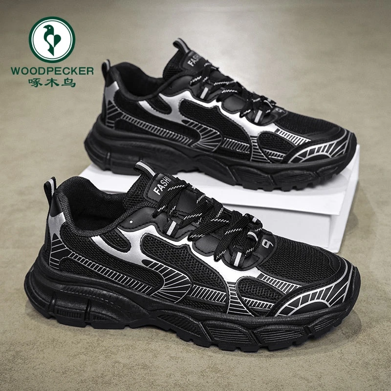 【正品】啄木鸟透气网面运动鞋子男潮流百搭厚底防滑休闲跑步老爹鞋