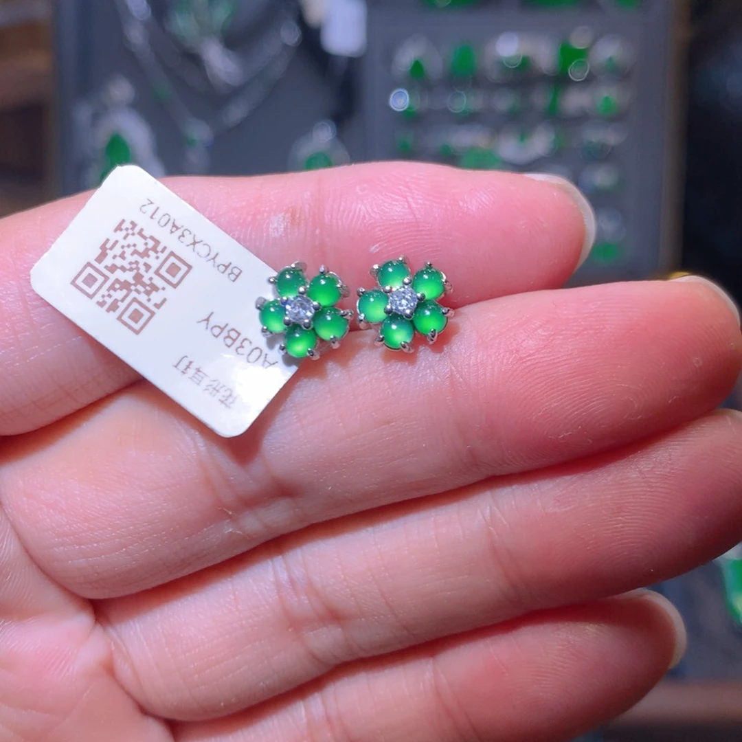 银S925镶嵌翡翠耳钉蛋面