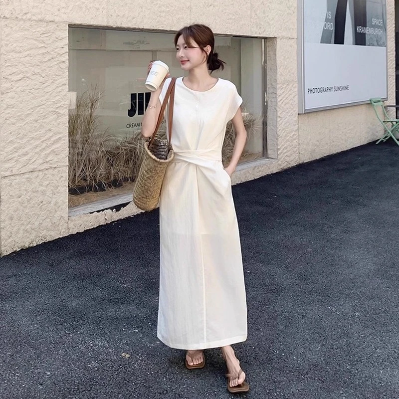 白色连衣裙女装夏季2025新款纯欲1451黑色中长款连衣裙