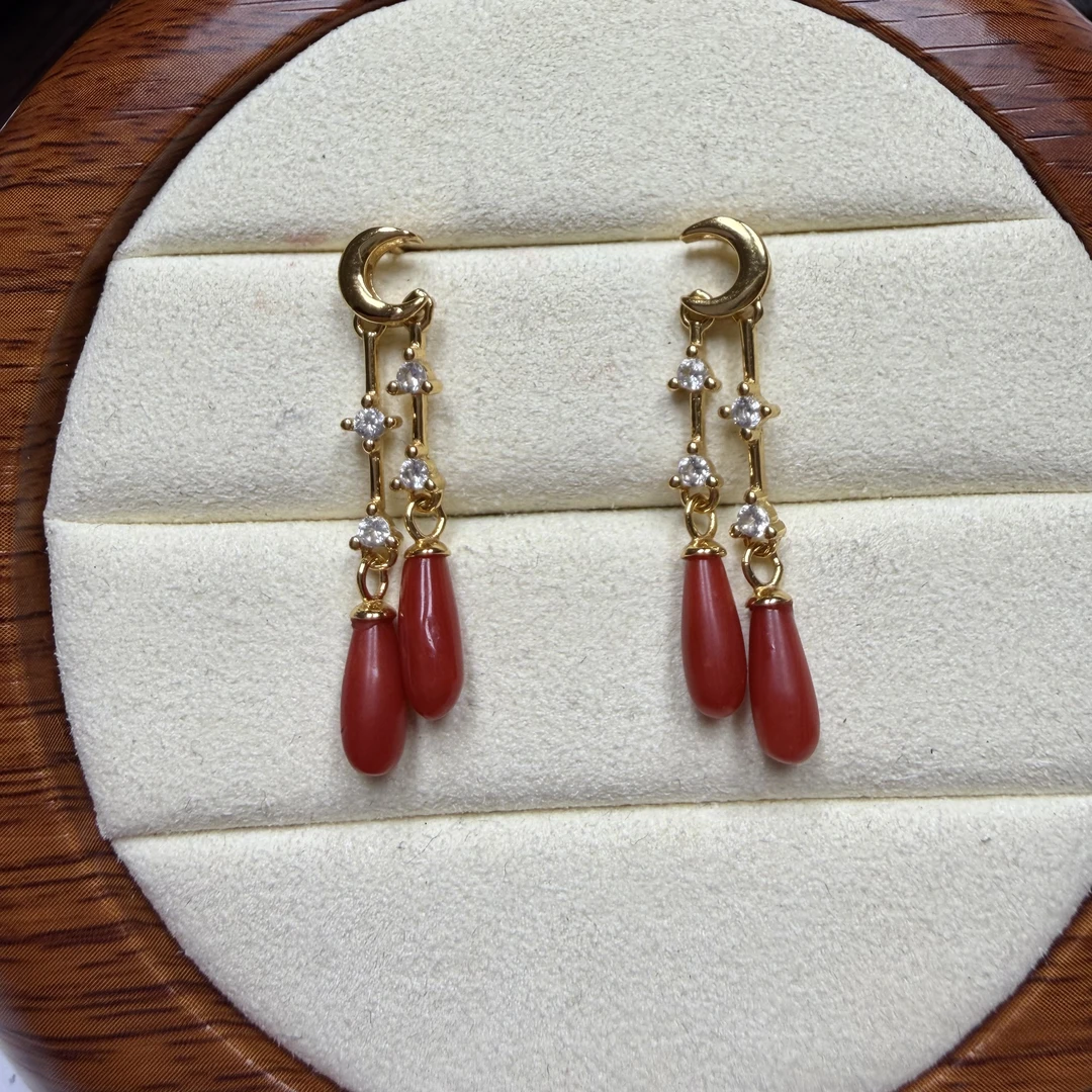 沙丁珊瑚耳坠925银-24039