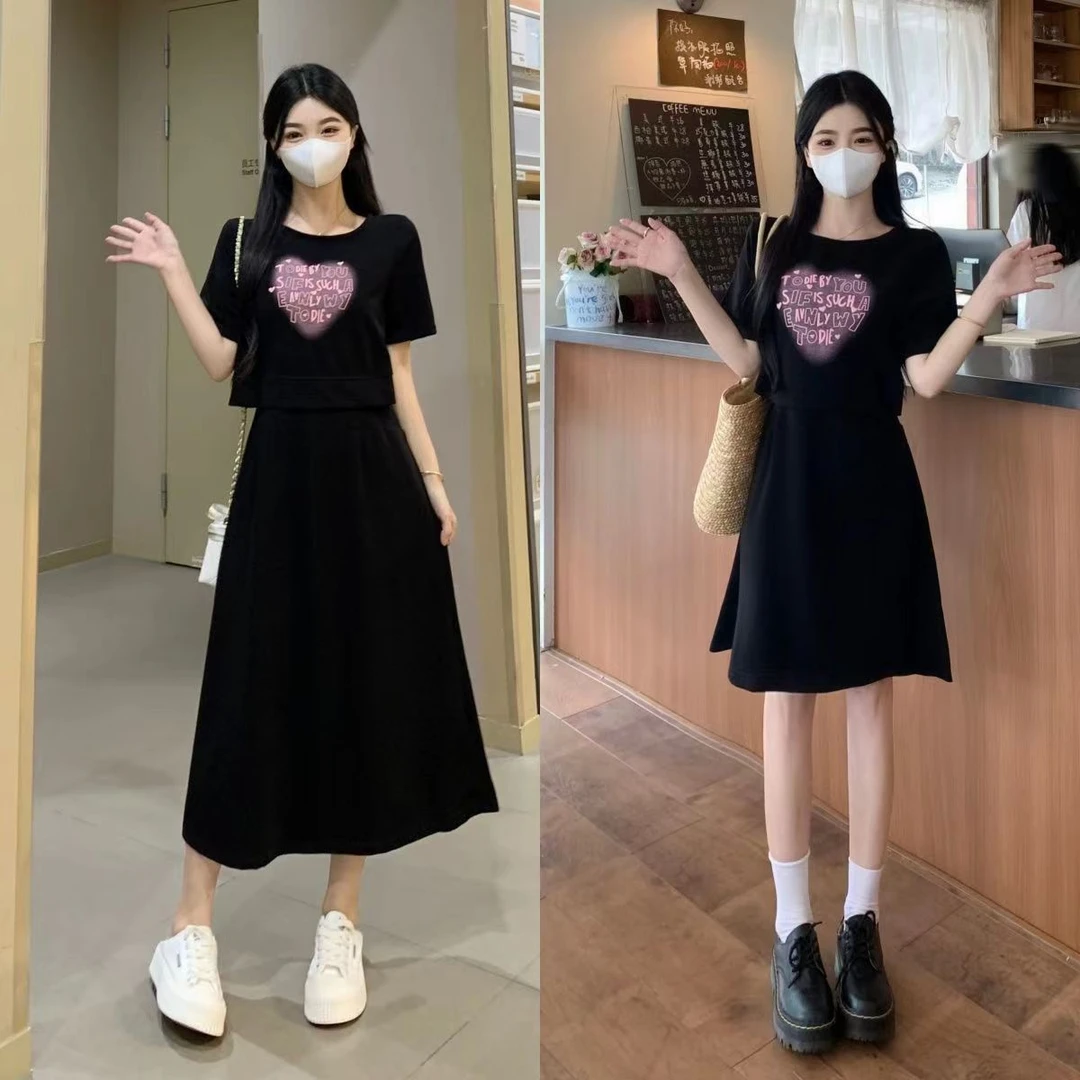 （现货）大码设计感假两件连衣裙夏季胖mm收腰显瘦气质长裙子女1515