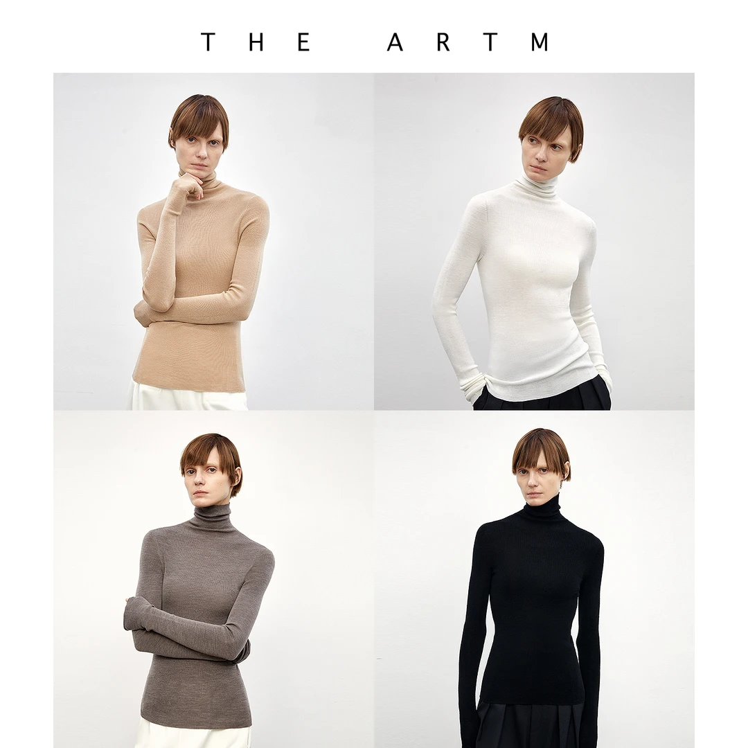 THE ARTM120S可机洗羊毛18针无缝堆堆领打底衫女秋冬内搭针织毛衫