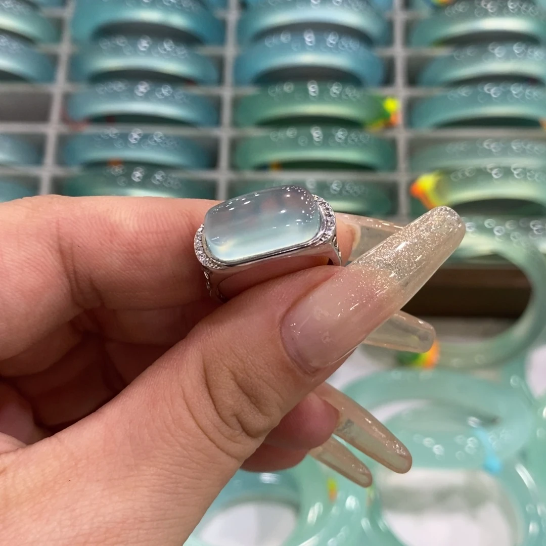 蛇纹石玉银S925镶嵌戒指