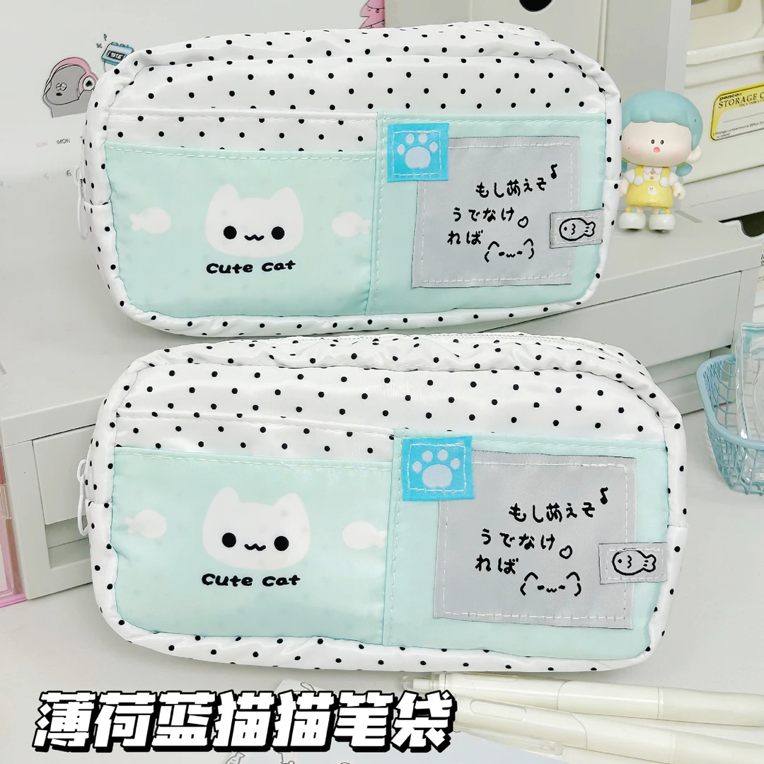 可爱波点小猫笔袋高颜值ins风小众不撞款学生女生文具盒2025新款