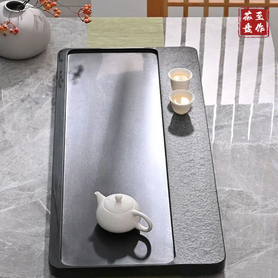 至作新款乌金石茶盘排水式家用简约现代石头茶海石材茶台功夫茶具