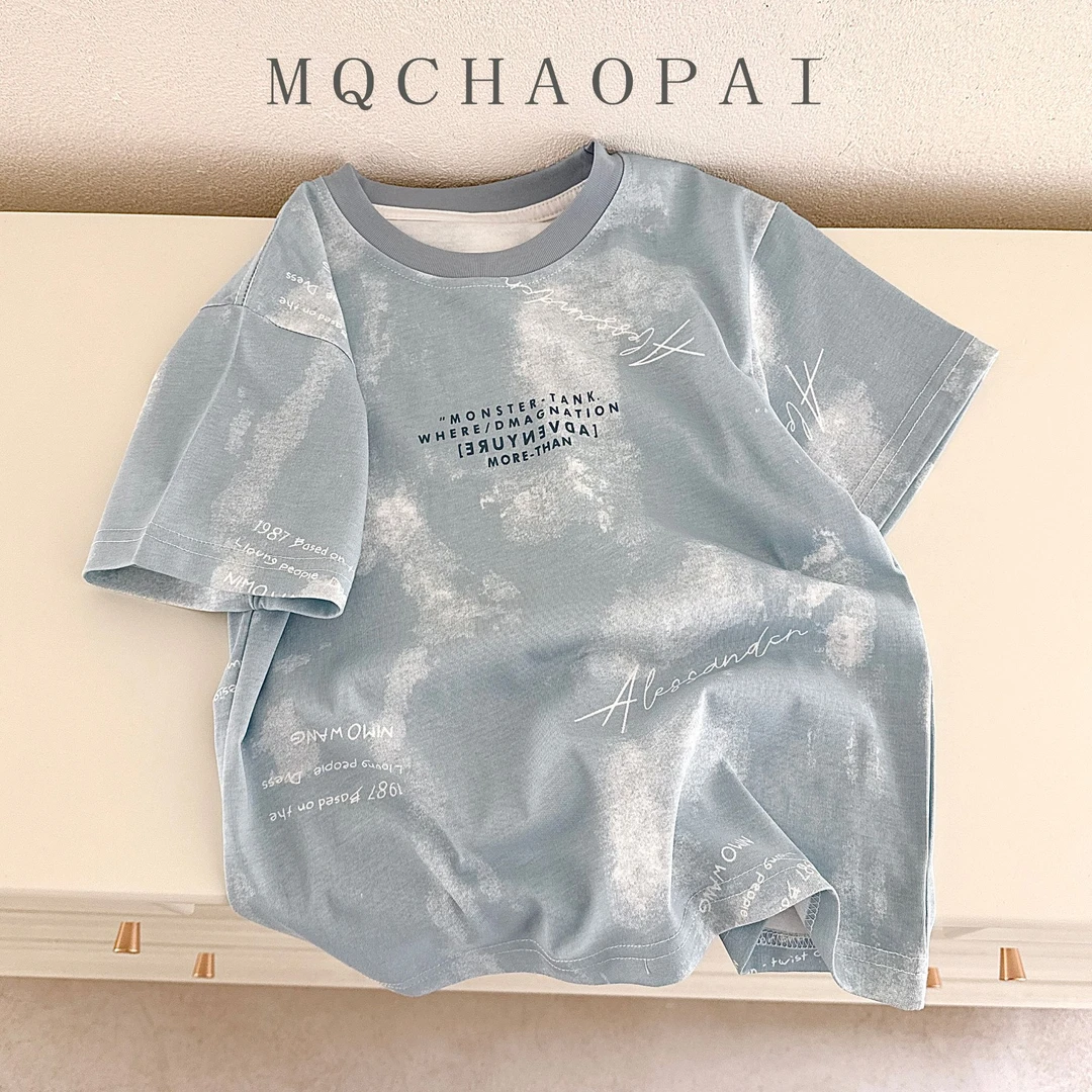 1981云朵天空蓝上衣短袖儿童潮时尚宽松休闲印花百搭夏季