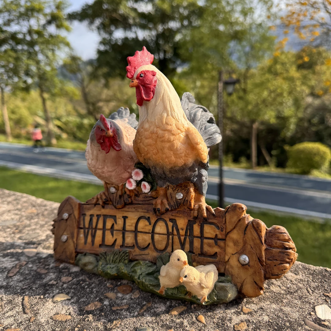 户外花园庭院公鸡欢迎路牌落地装饰品摆件园林造景雕塑小品
