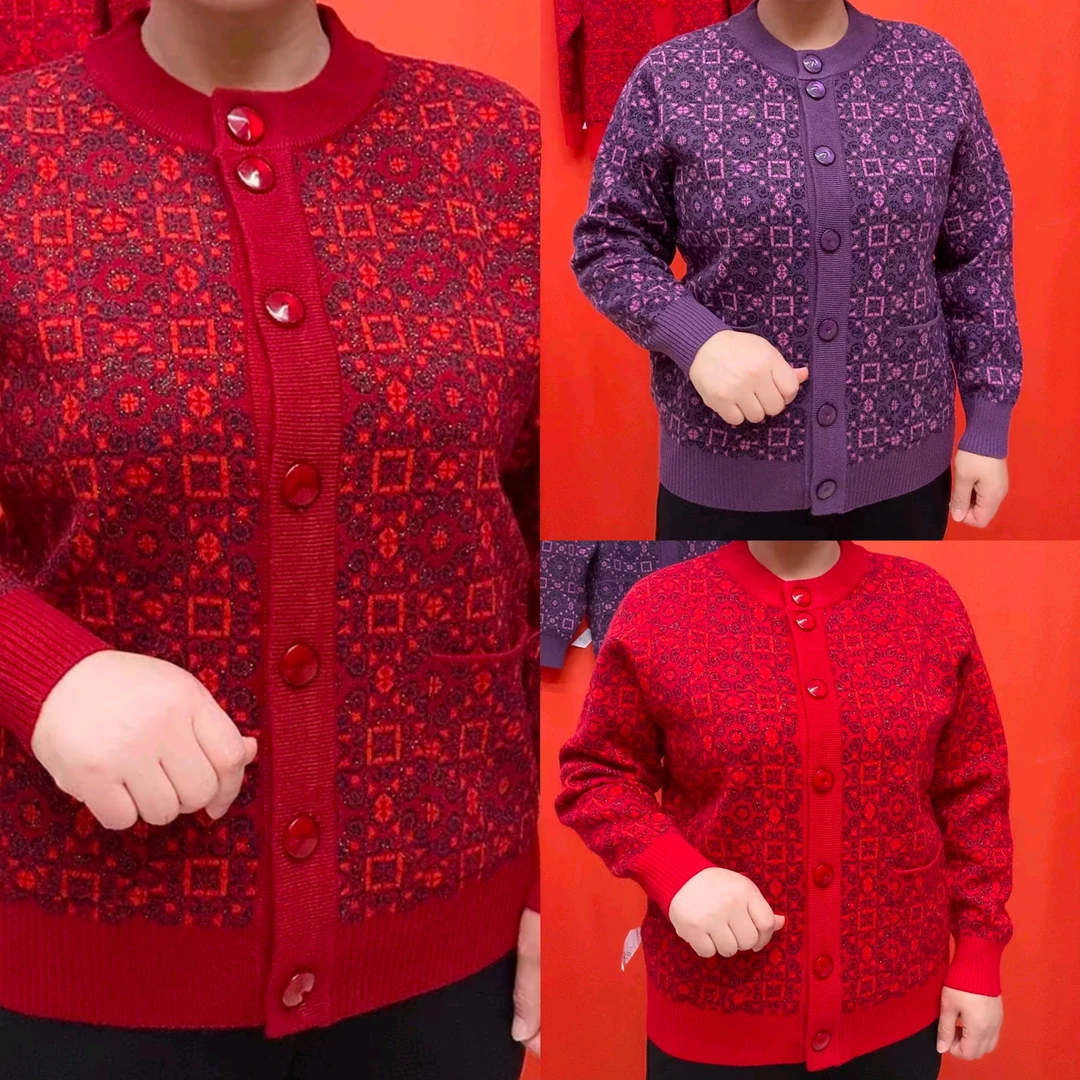 中老年秋冬加厚针织开衫洋气保暖奶奶妈妈装上衣