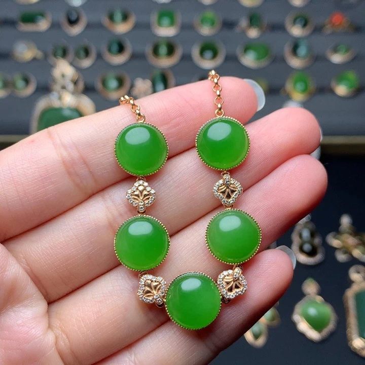 和田玉18K金镶嵌手链