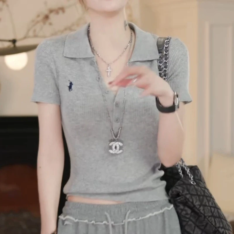 夏季新款2025显瘦修身短袖针织衫简约t恤LK2503189