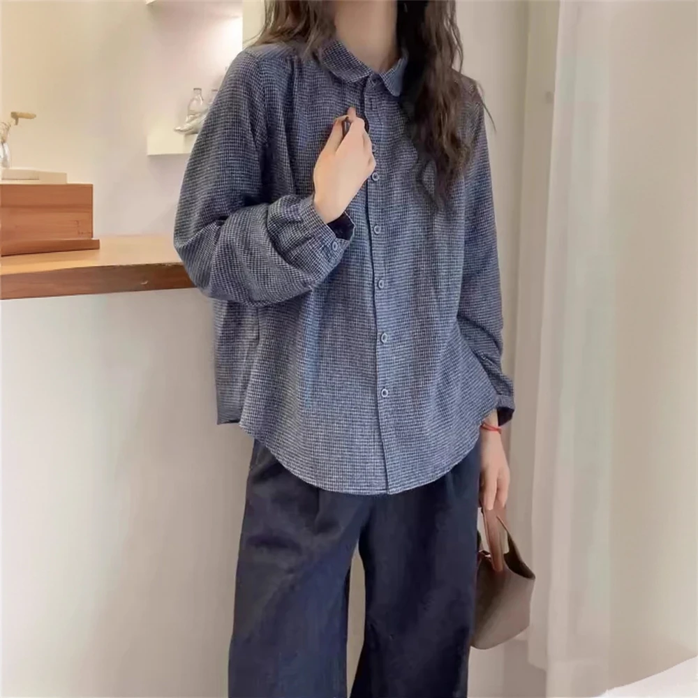 「复古小格子 高级感」磨毛衬衫女 春款百搭小众宽松气质衬衣