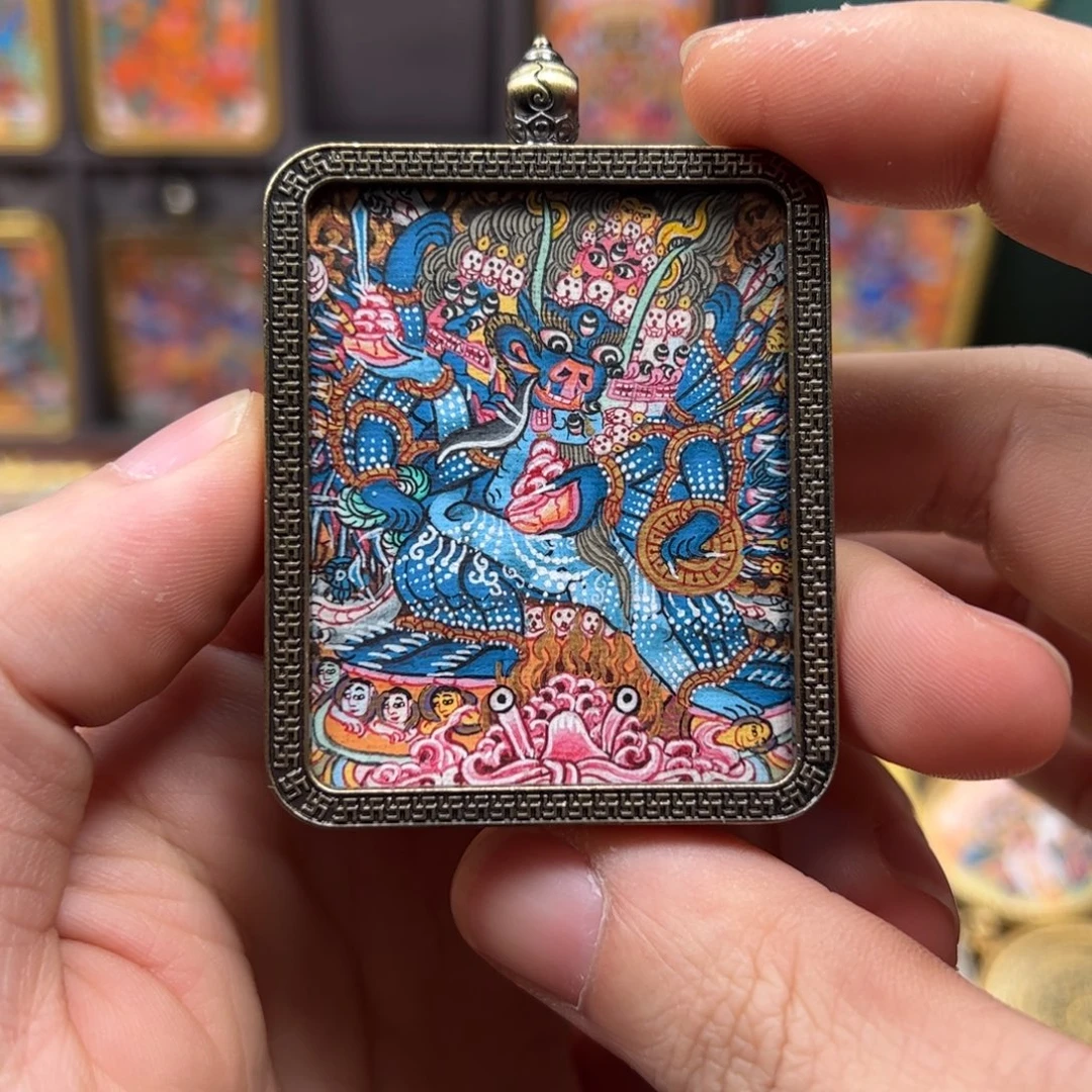 吊坠大威德金刚纯手绘唐卡作品