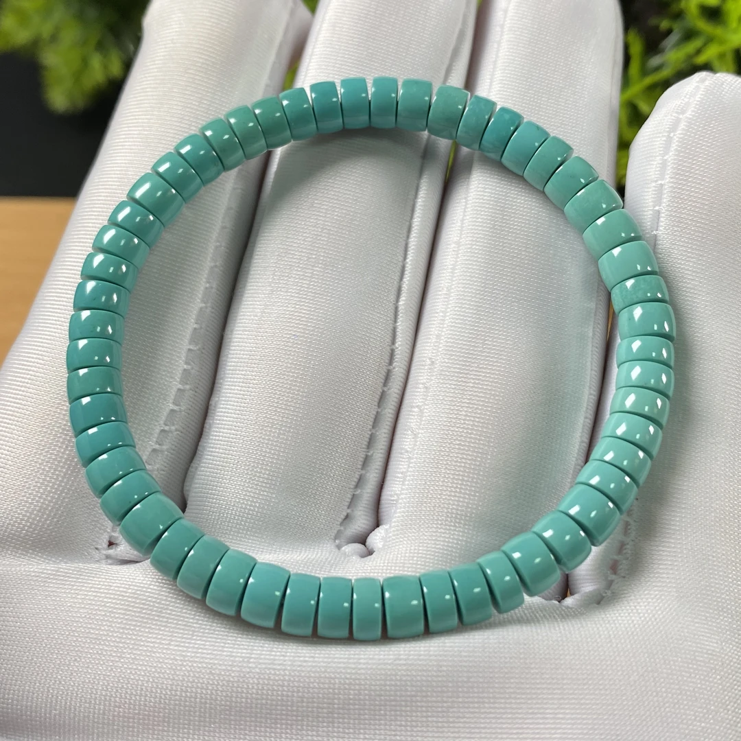 原矿绿松石玉化料直切手串 直径5.5mm，重9.06g，圈围15cm