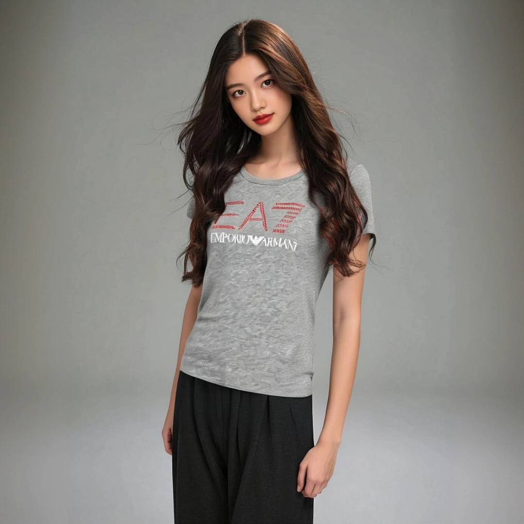 EMPORIO ARMANI/安普里奥·阿玛尼简约休闲女士灰色棉质短袖T恤