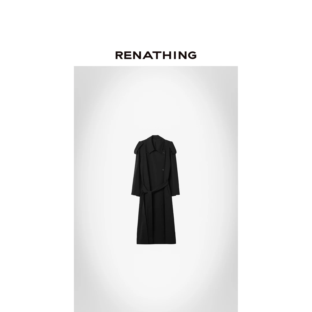 【RENATHING】双排扣翻领腰带风衣外套