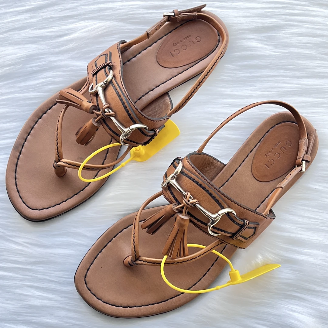 95新 GUCCI/古驰 可调节搭扣一字带凉拖 36码 公价6.6K 70127