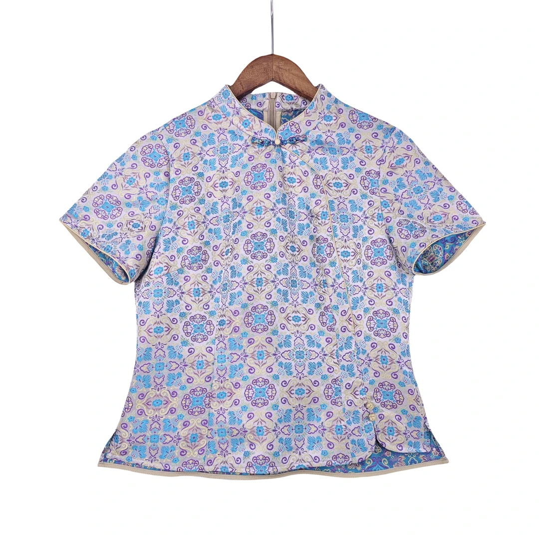 【向恒】中国风桑蚕丝新中式优雅显气质复古短袖立领上衣 51358