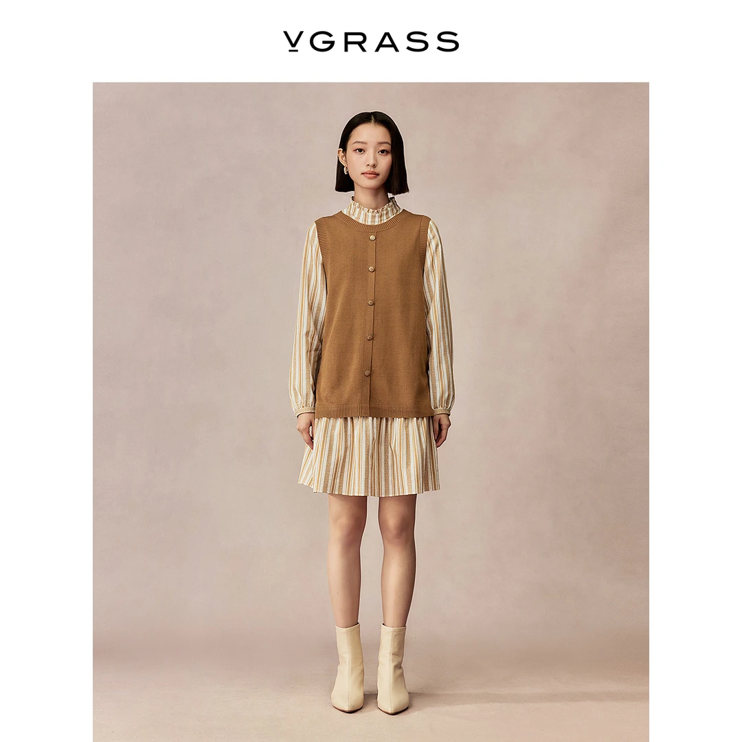 VGRASS维格娜丝新款针梭镶拼两件连衣裙DXL4P4246Z