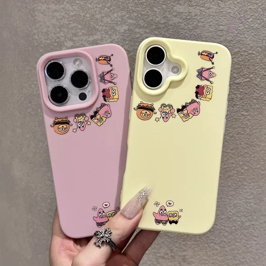 汉堡海绵宝宝大孔液态硅胶适用苹果17/16/15promax手机壳软