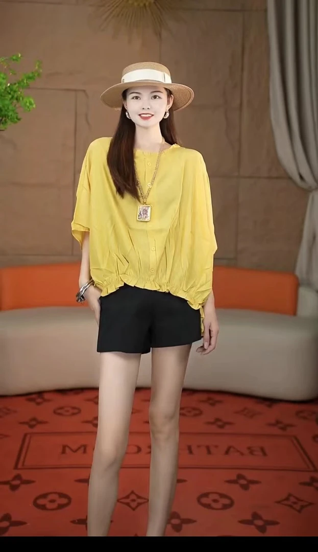 506（安言服饰）花边领松紧下摆显瘦中袖T恤新款气质短款淑女宽松