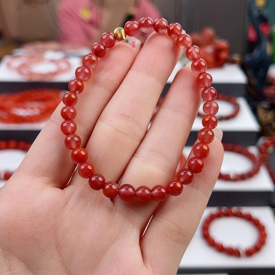 南红玛瑙瓦西牛血红diy5mm手串银S925镶嵌