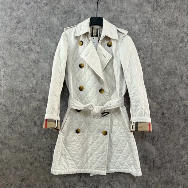 95新 BURBERRY/博柏利 白色中长款棉服
