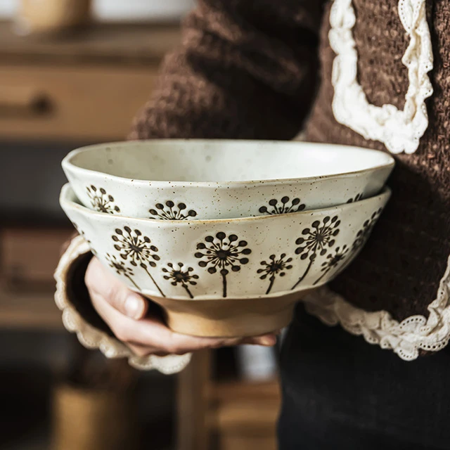 日式覆古向日葵斗笠碗家用粗陶面碗陶瓷碗拉面碗精致餐具大碗汤碗