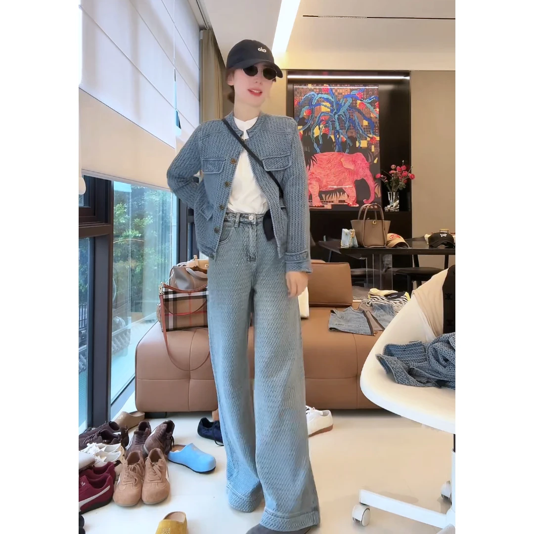 徐靖靖【香风牛仔小版】2503036欧若风时尚洋气编织外套短款上衣女