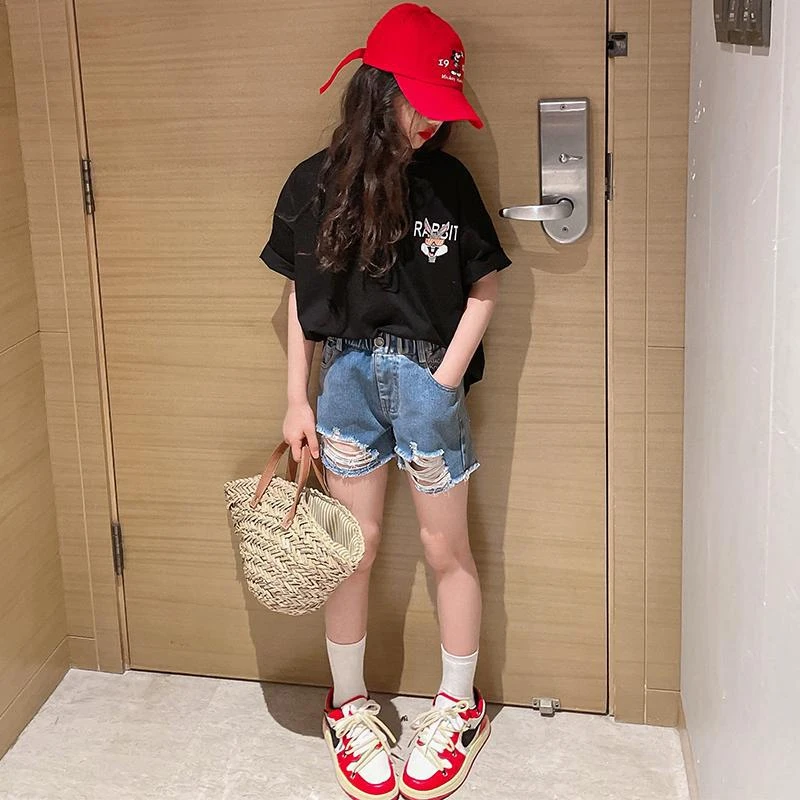 新疆棉半袖t女童短袖t恤夏季宽松洋气中大童童装上衣潮儿童时尚