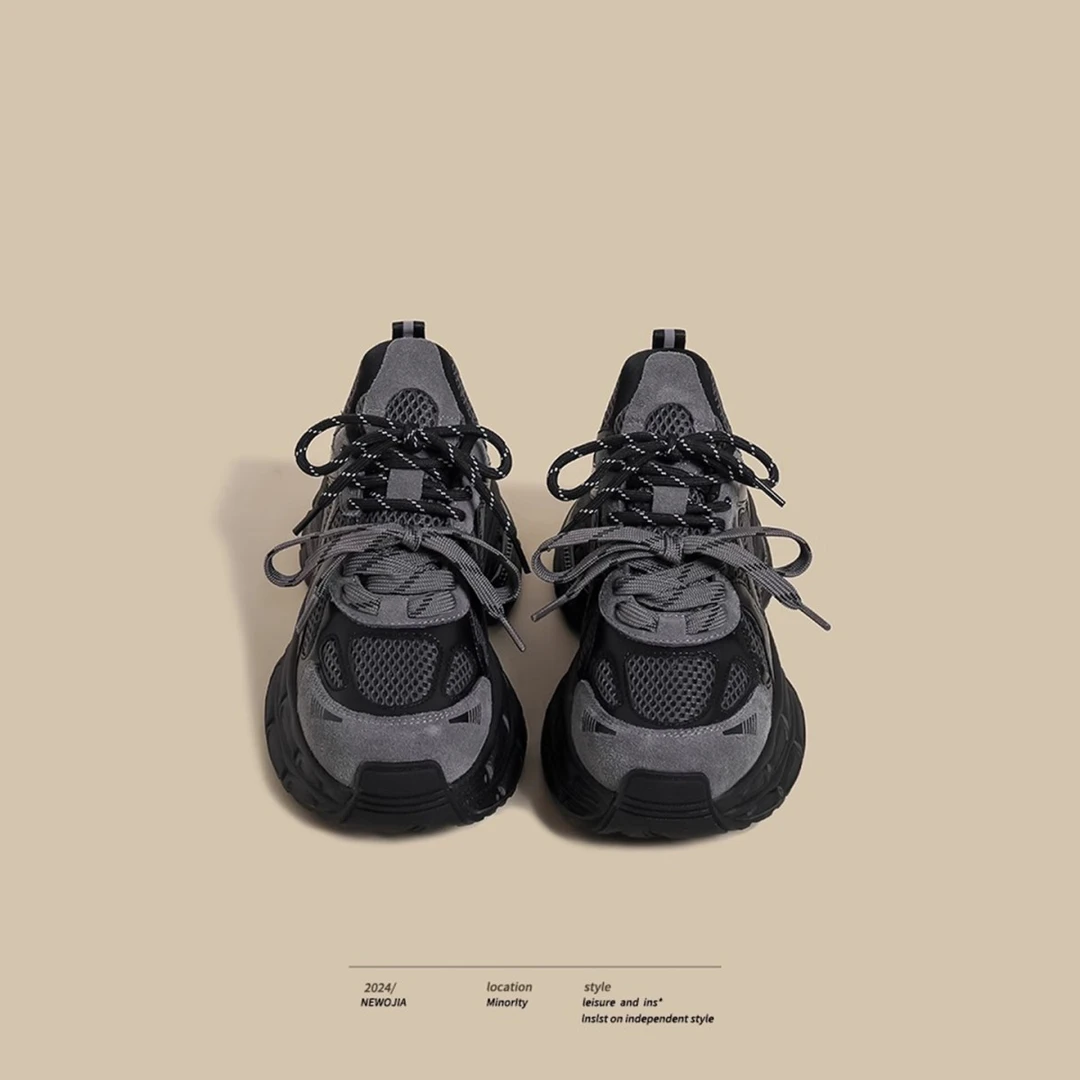 明星同款跟高5cm~厚底老爹鞋女复古韩版百搭增高黑色休闲运动鞋