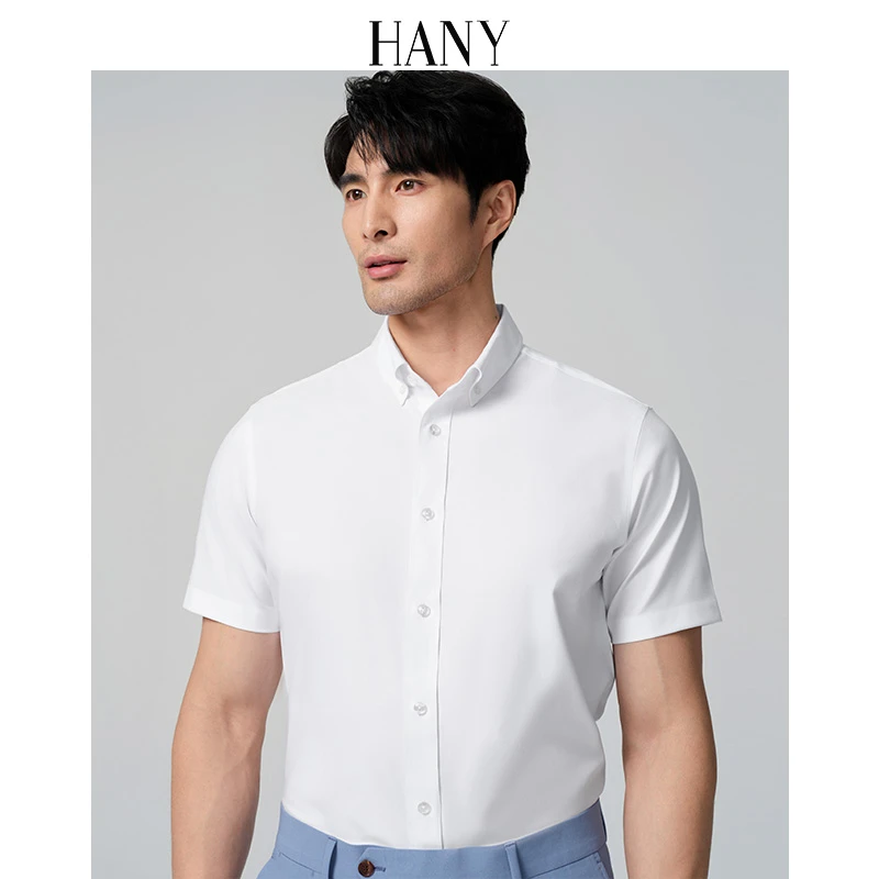 HANY[0感易打理]2025新款男短袖商务衬衫男士白色休闲衬衣春夏