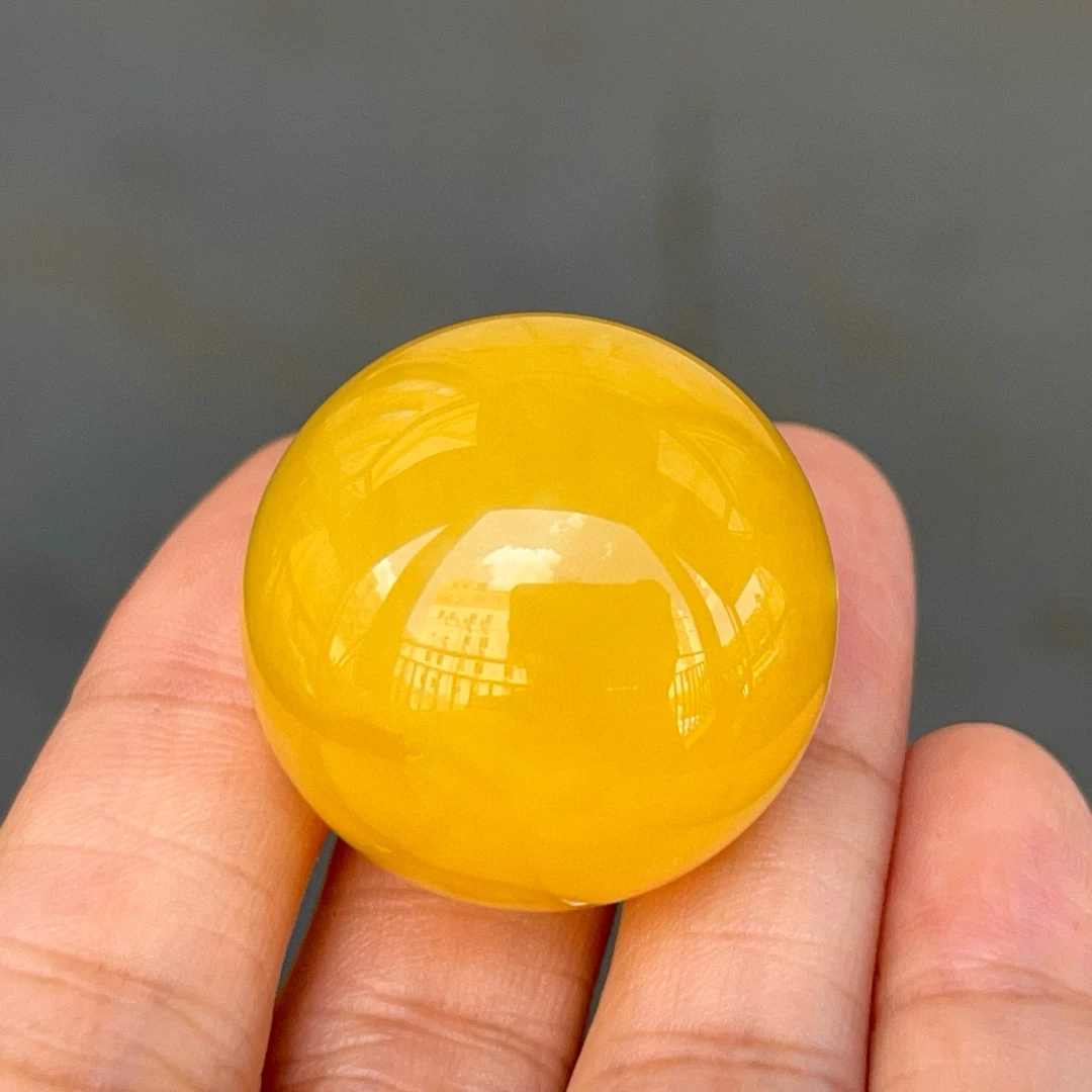 28mm纯天然蜜蜡暴力鸡油黄单珠 蜡质浓郁醇厚 多样性发一颗