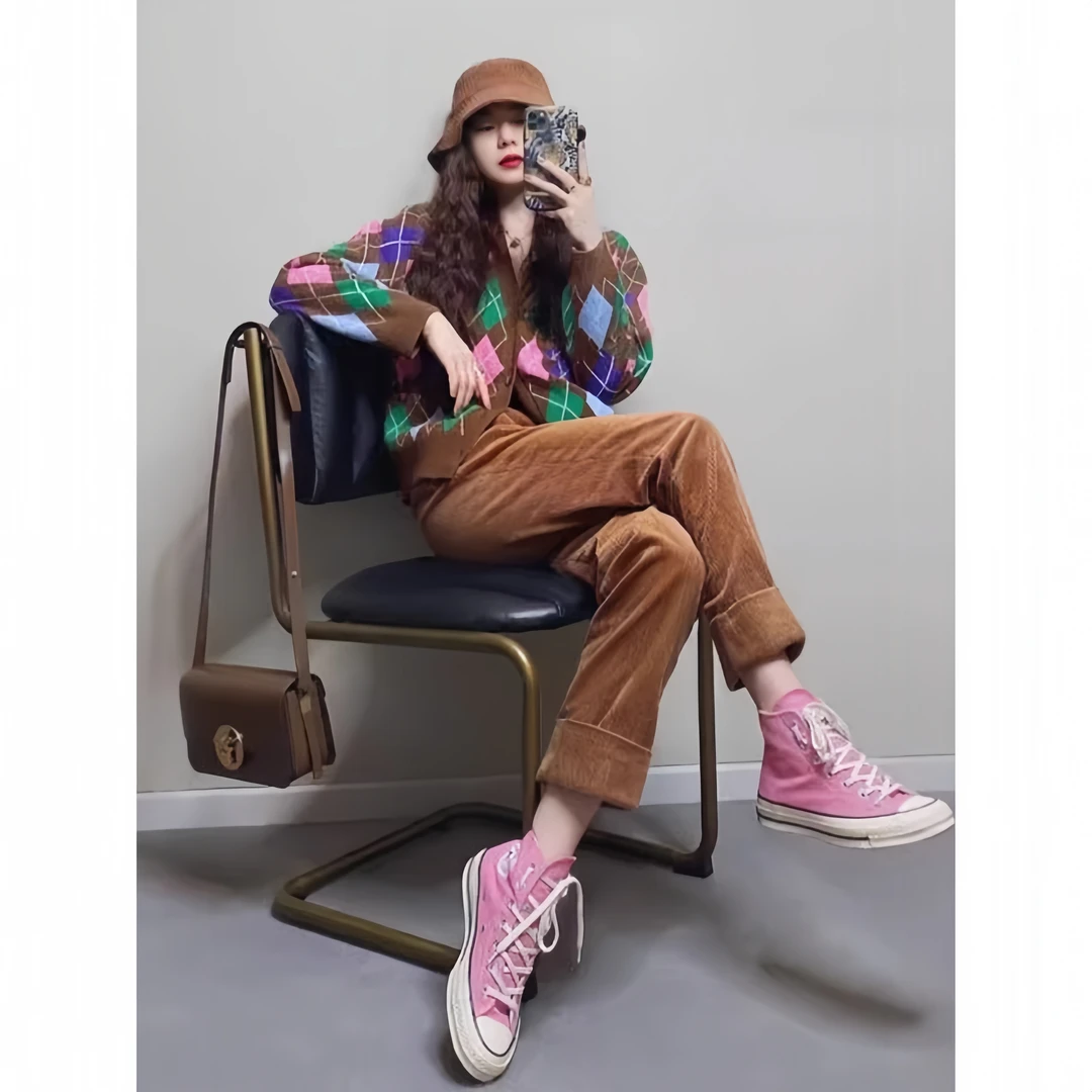 YBN6722早秋小香风时尚套装女法式复古针织上衣+休闲裤裤两件套