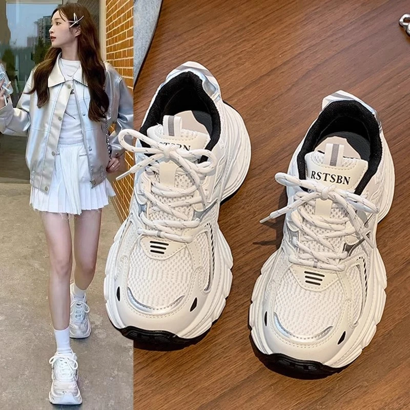 赵露思同款老爹鞋女2025春夏季新款厚底透气百搭休闲小白鞋板鞋子