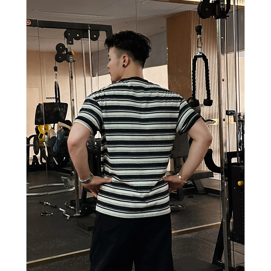 【衣工男】夏季港式休闲拼色条纹短袖户外男女ins百搭T恤7059