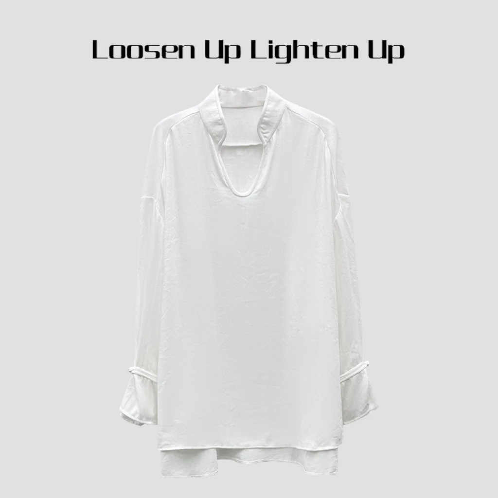 Loosen Up【仙女衬衫】棉麻混纺松弛高级感老钱风V领中长廓形上衣