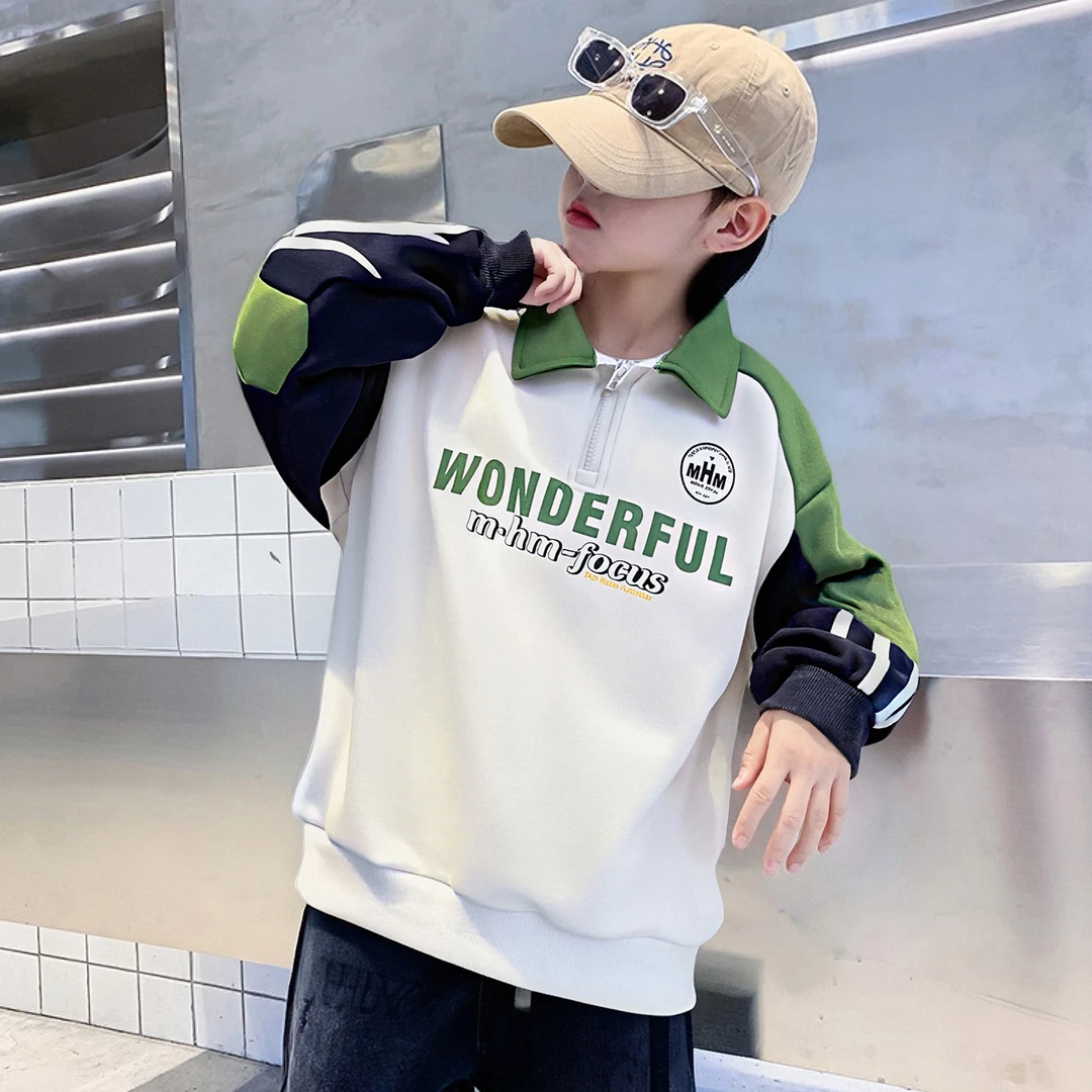 男童卫衣春秋款翻领卫衣2025新款中大童秋季洋气男孩痞帅儿童上衣