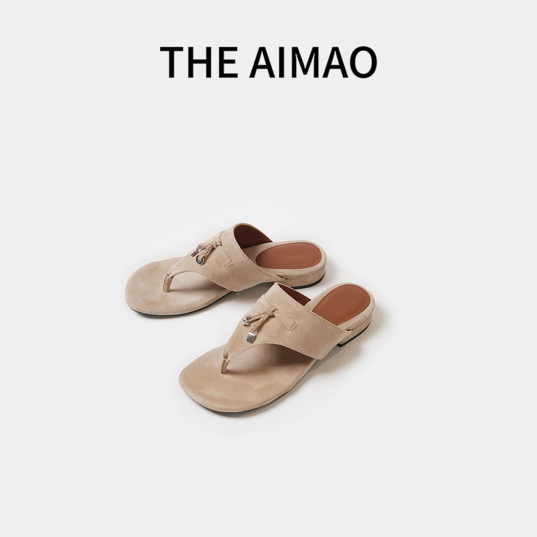 【THE AIMAO】“优雅老钱“羊反绒意大利真皮橡胶夹趾拖鞋XYX82020